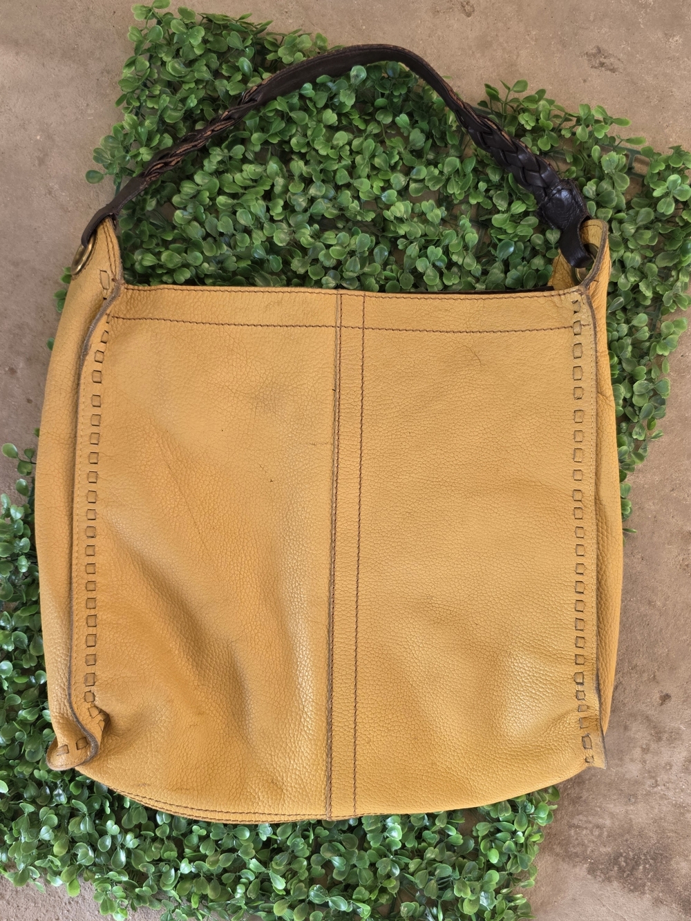 Lucky Brand Yellow Leather Braid Strap Hobo Shoulder Bag